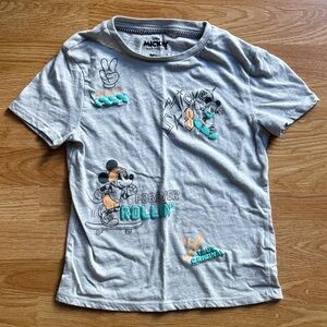 Mickey Mouse 'Forever Rollin'' Graphic Tee - Light Gray & Teal Accents